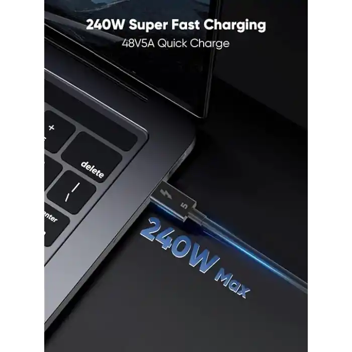 Coverzone Thunderbolt 5.0 Type-C Kablo – 240W PD Hızlı Şarj, 120Gbps Veri Aktarımı, 16K 60Hz Görüntü Desteği, E-Marker Akıllı Çipli, Thunderbolt 3/4/USB4 Geriye Uyumluluklu Örgü Kablo | ZR1107
