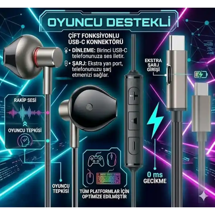 MBL255 Type-C Oyun Destekli Şarj Girişli Mıknatıslı Stereo Tak Çalıştır Yüksek Ses Pubg Kulaklık
