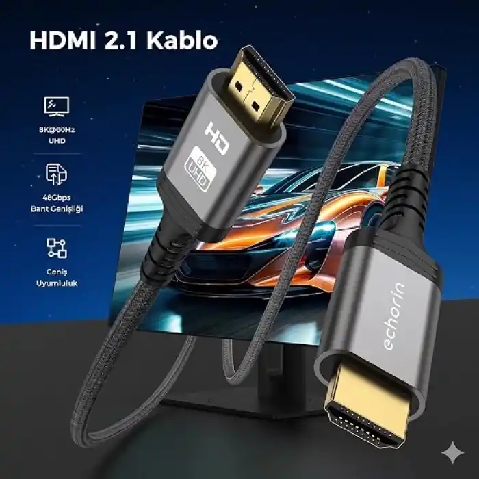 (3 metre) HDMI 2.1 Kablo 8K 60Hz 4K 120Hz 48Gbit/s Yüksek Hızlı, HDMI Kablo TV/PS5/PS4/ Xbox Series X/Monitör ile uyumlu