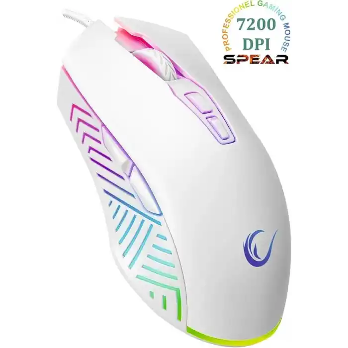 Rampage SMX-G68 SPEAR Full RGB 7200DPI 7D Makrolu Gaming Oyuncu Mouse (Beyaz)