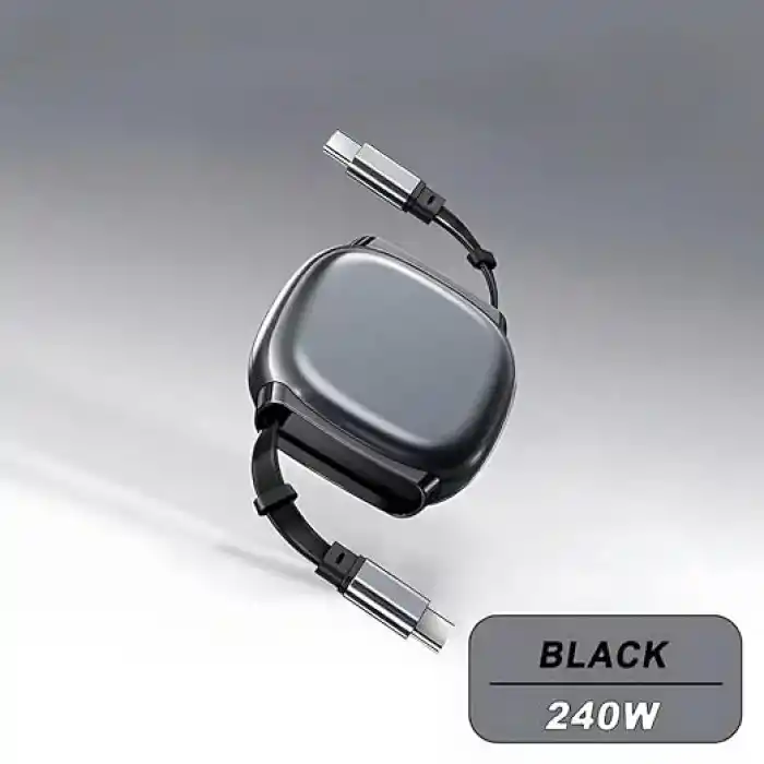 PDAteknoloji Retractable (Makaralı) Type-C To Type-C Hızlı Şarj ve Data Kablosu Siyah YK-K181