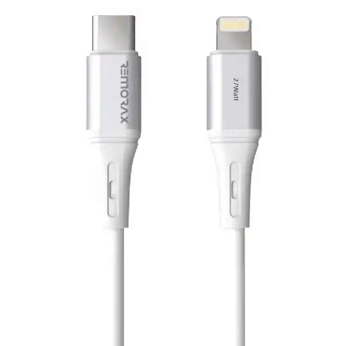 2 Adet x 2 Metre Kablo Seti, Type C-Lightning 27Watt PD Hızlı Şarj, REMORAX Wahoo, Beyaz/Gümüş Metal