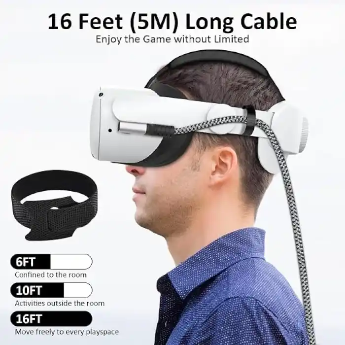 Daytona VR-C Oculus Quest ile Uyumlu VR5 Link Kablosu 5 M, 5Gbps USB 3.2 Gen 1 Hızlı Veri Aktarımı, Hızlı Şarj Usb-C, Quest 2 Uyumlu (Type C to Type C) Kablo; Sanal Gerçeklik Gözlüğü Uyumlu