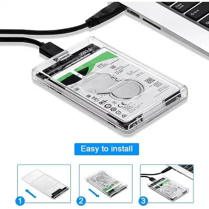 Lunatic 6642 2.5 USB 3.0 Harici SSD Harddisk Şeffaf Taşınabilir HDD Sata Kutusu USB 3.0 İLE 5 Gbps a Kadar Veri Aktarımı USB 2.0 or 1.1DESTEKLİ Tak-Çalıştır Led Işıklı 4TB (4000GB) Destekli