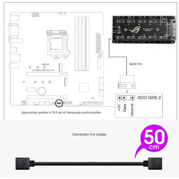 Alfais 4847 ARGB RGB Led 3 Pin 11 Port 5V SATA Power Güç Fan Çoklayıcır Şerit Hub Kablo Splitter
