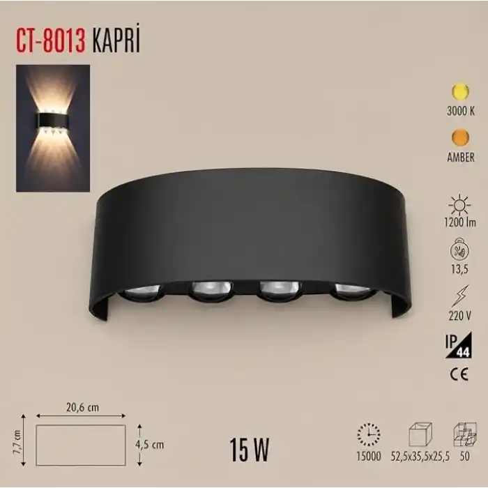 Dış Mekan LED Aplik 15 Watt GÜNIŞIĞI Cata Kapri 4lü Aplik CT-8013G