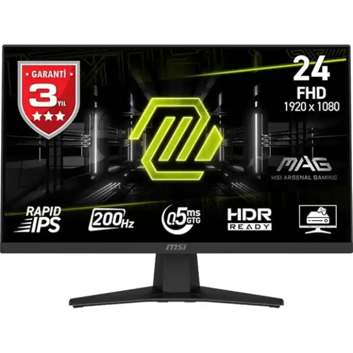 MSI 23.8 MAG 244F, Gaming Monitör, FHD, 16:09 Flat, Rapid IPS, 200HZ, 1ms, FreeSync Premium