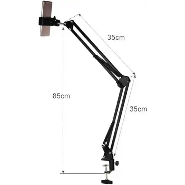 SMAYLİNG 360° Üst Çekim Masaüstü Telefon Tripodu | Ayarlanabilir Süspansiyon Kol, Metal Kaymaz Taban, Evrensel Telefon Tutucu, Siyah