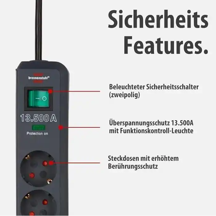 Brennenstuhl Eco-Line çoklu priz, yüksek gerilim korumalı, Gri, 1159700015