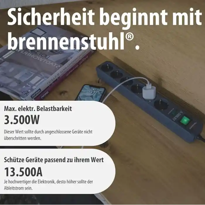 Brennenstuhl Eco-Line çoklu priz, yüksek gerilim korumalı, Gri, 1159700015