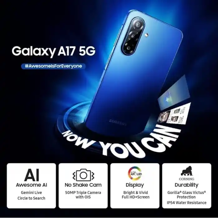 Samsung Galaxy A17 5G (6 GB RAM, 128 GB Depolama) | 50 MP Titreşimsiz Kamera | Süper AMOLED | Corning Gorilla Glass Victus | 7,5 mm Şık | Ai (Yapay Zeka) (Gri)