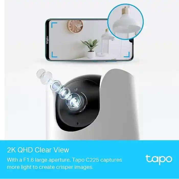 Tapo C225, 2K QHD Wi-Fi Güvenlik Kamerası, Yapay Zeka Desteği, Hareket Tespit ve Takibi, 360°, Renkli Gece Görüşü, Çift Yönlü Sesli İletişim, Bulut/Yerel Depolama, Bebek Ağlaması Tespiti
