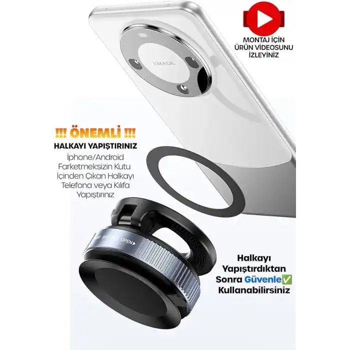 TELVESSE MagnetPRO 360° Ayarlanabilir Araç İçi Masa Üstü Vakumlu Mıknatıslı Magsafe Telefon Tutucu Siyah