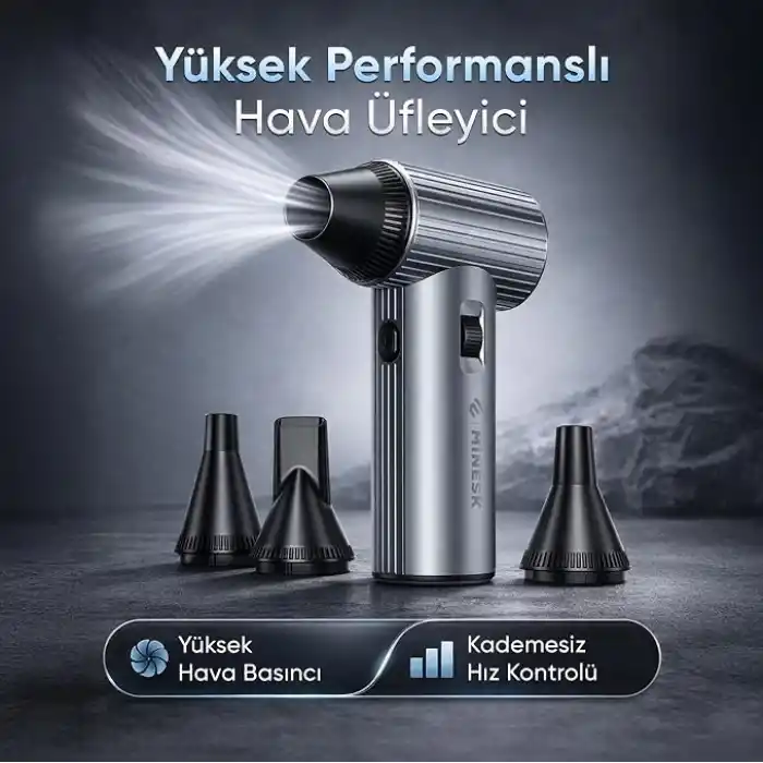 Minesk G500 HyperWind™ Turbo Jet Fan Hava Üfleyici - 【Turbo Modda 500 Gram Hava Üfleme Gücü】- Ultra Güçlü Hava Basıncı -Taşıma Torbalı ve Ekstra Nozullu