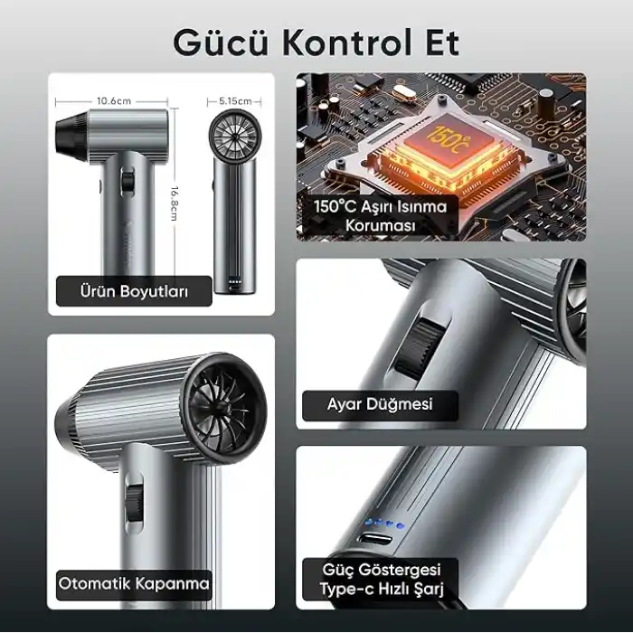 Minesk G500 HyperWind™ Turbo Jet Fan Hava Üfleyici - 【Turbo Modda 500 Gram Hava Üfleme Gücü】- Ultra Güçlü Hava Basıncı -Taşıma Torbalı ve Ekstra Nozullu