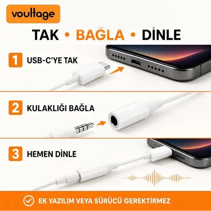 USB-C To 3.5mm Jak Kulaklık Adaptörü - Dijital Dönüştürücü - Tüm Cihazlarla Uyumlu - Beyaz - Kompakt Tasarım - Yüksek Kaliteli Ses - Taşınabilir