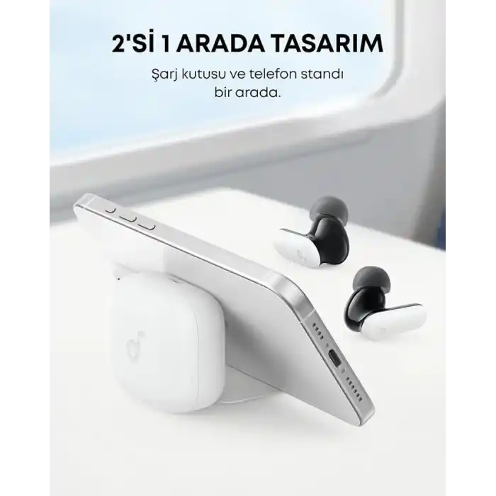 Soundcore R50i NC Kulak İçi Bluetooth Kulaklık, Gürültü Engelleme, Güçlü Bas, 45 Saat Çalma Süresi, 2si 1 Arada Kılıf ve Telefon Standı, IP54 Su Geçirmez, Beyaz - A3959
