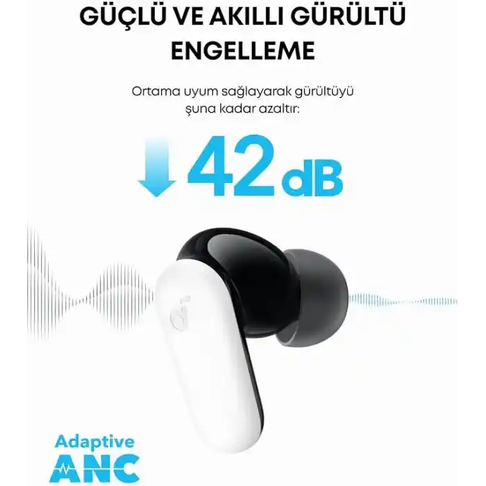 Soundcore R50i NC Kulak İçi Bluetooth Kulaklık, Gürültü Engelleme, Güçlü Bas, 45 Saat Çalma Süresi, 2si 1 Arada Kılıf ve Telefon Standı, IP54 Su Geçirmez, Beyaz - A3959