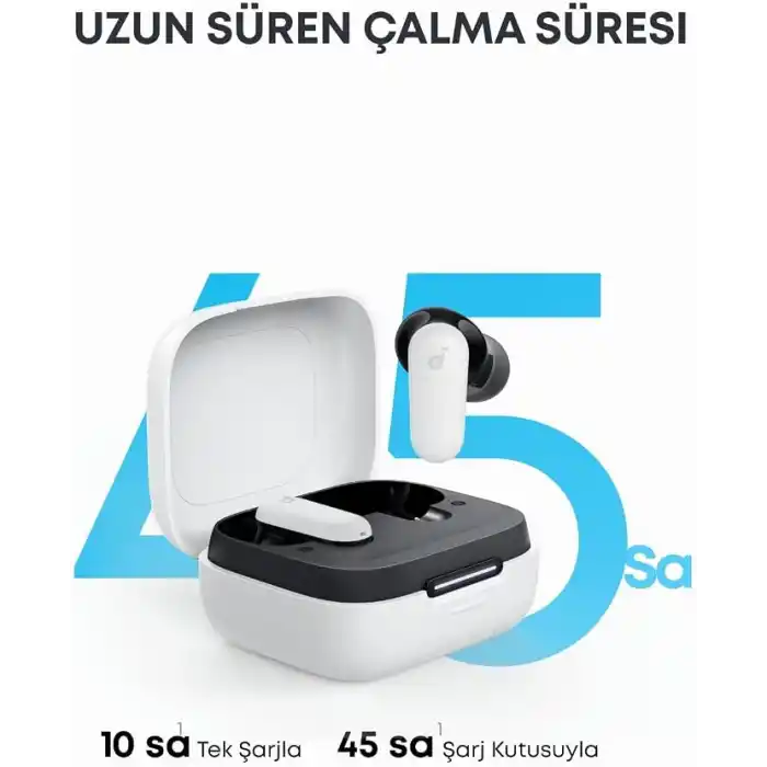 Soundcore R50i NC Kulak İçi Bluetooth Kulaklık, Gürültü Engelleme, Güçlü Bas, 45 Saat Çalma Süresi, 2si 1 Arada Kılıf ve Telefon Standı, IP54 Su Geçirmez, Beyaz - A3959