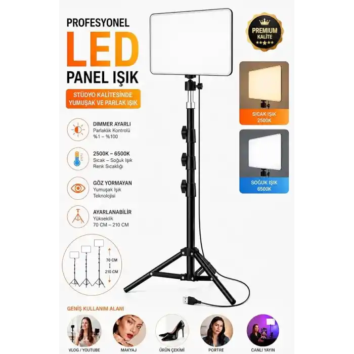 SMAYLİNG LED Video Işık Seti - Ayarlanabilir Tripod, USB Kontrollü Sıcak/Soğuk Işık, 3 Mod & 10 Parlaklık Seviyesi, YouTube Çekimi, Canlı Yayın, Fotoğrafçılık ve Makyaj Işığı