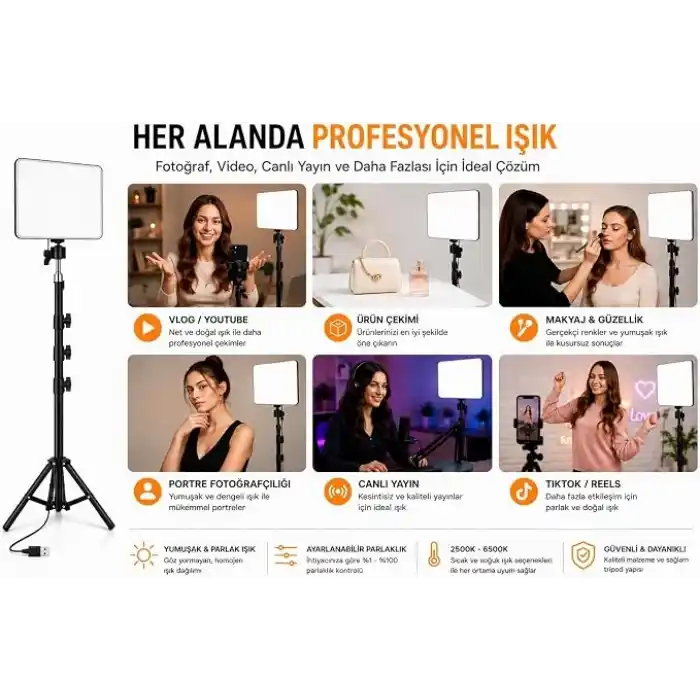SMAYLİNG LED Video Işık Seti - Ayarlanabilir Tripod, USB Kontrollü Sıcak/Soğuk Işık, 3 Mod & 10 Parlaklık Seviyesi, YouTube Çekimi, Canlı Yayın, Fotoğrafçılık ve Makyaj Işığı