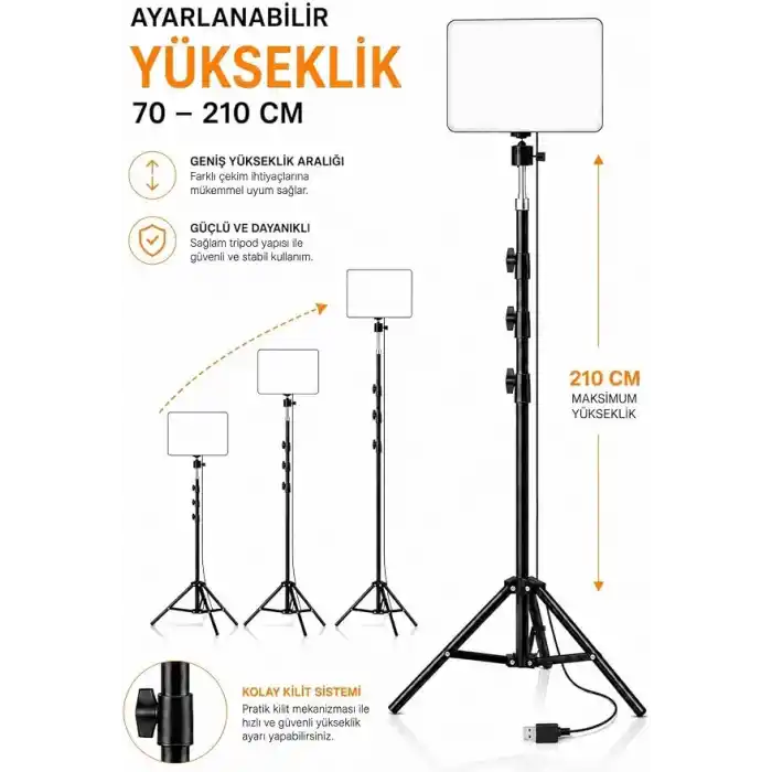 SMAYLİNG LED Video Işık Seti - Ayarlanabilir Tripod, USB Kontrollü Sıcak/Soğuk Işık, 3 Mod & 10 Parlaklık Seviyesi, YouTube Çekimi, Canlı Yayın, Fotoğrafçılık ve Makyaj Işığı
