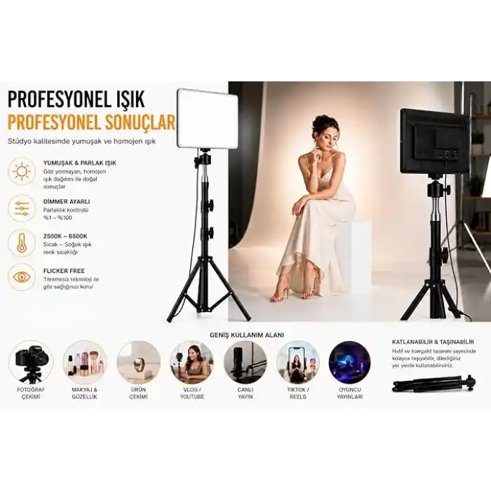 SMAYLİNG LED Video Işık Seti - Ayarlanabilir Tripod, USB Kontrollü Sıcak/Soğuk Işık, 3 Mod & 10 Parlaklık Seviyesi, YouTube Çekimi, Canlı Yayın, Fotoğrafçılık ve Makyaj Işığı
