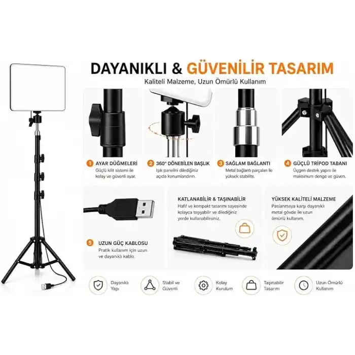 SMAYLİNG LED Video Işık Seti - Ayarlanabilir Tripod, USB Kontrollü Sıcak/Soğuk Işık, 3 Mod & 10 Parlaklık Seviyesi, YouTube Çekimi, Canlı Yayın, Fotoğrafçılık ve Makyaj Işığı