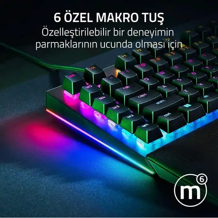 Razer BlackWidow V4 (Yeşil Anahtar) - Chroma RGB mekanik oyun klavyesi - Razer Snap Tap (tıklamalı mekanik anahtarlar, 6 özel makro tuşu, avuç içi dayanağı) TR düzeni | Siyah