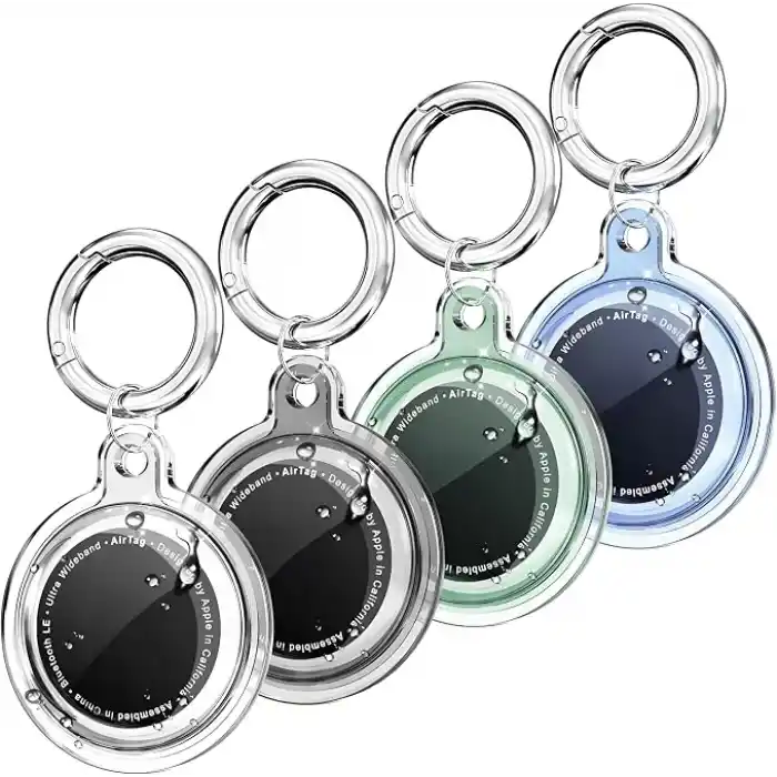 Airtag için Su Geçirmez Ultra Şeffaf Görünümlü Silikon Kılıf ve Anahtarlık (4lü Paket)