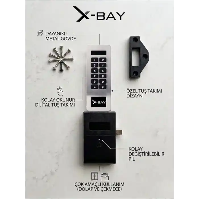 X-Bay Elektronik Kabin Kilidi XB-CL880, Şifreli ve Kartlı, Paslanmaz Çelik, Inox