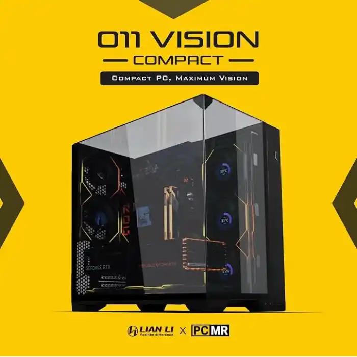 Lian Li O11 Vision Kompakt Siyah Çelik Temperli Cam ATX Orta Kule Bilgisayar Kasası-Geri Bağlantı Desteği-O11VPX