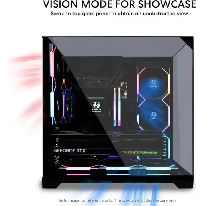 Lian Li O11 Vision Kompakt Siyah Çelik Temperli Cam ATX Orta Kule Bilgisayar Kasası-Geri Bağlantı Desteği-O11VPX