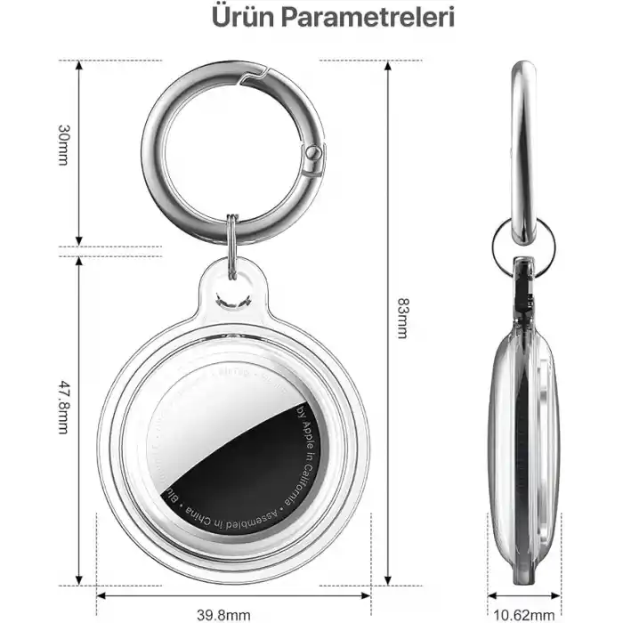 Airtag için Su Geçirmez Ultra Şeffaf Görünümlü Silikon Kılıf ve Anahtarlık (4lü Paket)