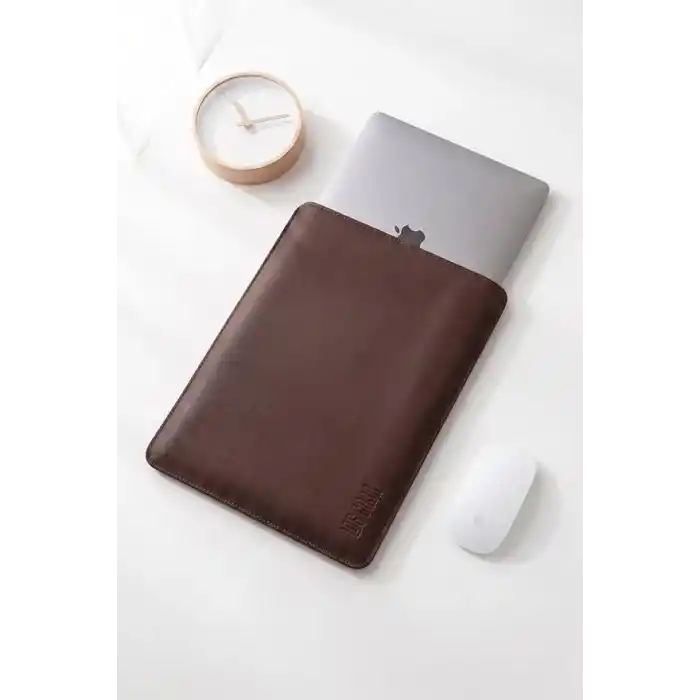 Minimalist 13 İnç Laptop Kılıfı, Vegan Deri, Su İtici Özellikli, Bilgisayar Notebook Laptop Çantası (Acı Kahve, 13 İnç)