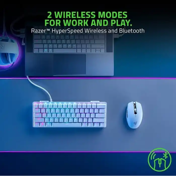 Razer Orochi V2-950 saate kadar pil ömrüne sahip mobil kablosuz oyun faresi (Ultra hafif tasarım, HyperSpeed Kablosuz ve Bluetooth, 2. Nesil Mekanik Fare Anahtarları) Beyaz