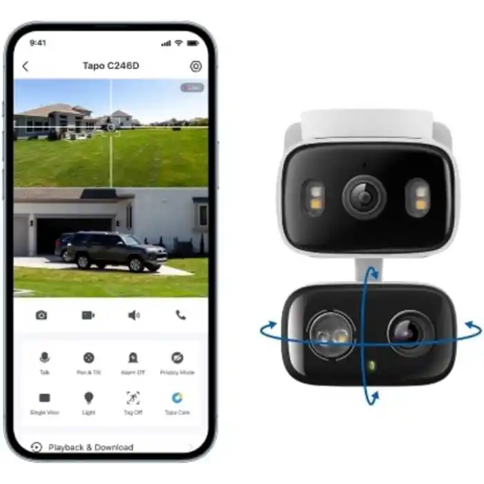 Tapo C246D | 2K 3MP Çift Lensli Akıllı Güvenlik Kamerası | Pan/Tilt | İç ve Dış Mekan | IP65 | AI Hareket, Kişi ve Evcil Hayvan Algılama | Renkli Gece Görüşü | Çift Yönlü Ses