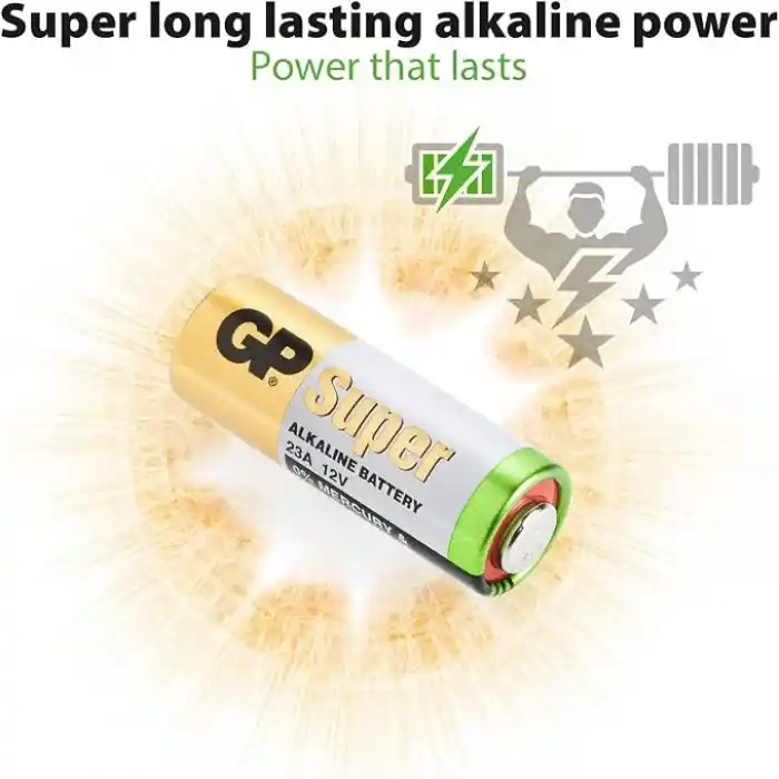 GP Batteries GP23A Süper Alkalin 23A/MN21/V23GA Boy Pil, 12 Volt, 5li Kart, Bakır/Beyaz/Yeşil