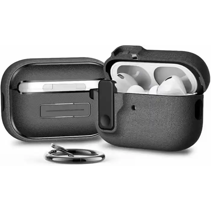 Minesk Airpods Pro 3 ile Uyumlu Fabric Serisi Özel Kilitli Tasarım ve Kumaş Yüzeyli Kılıf Darbelere Karşı Koruyucu Kapak (Gri, Airpods Pro 3 (2025))