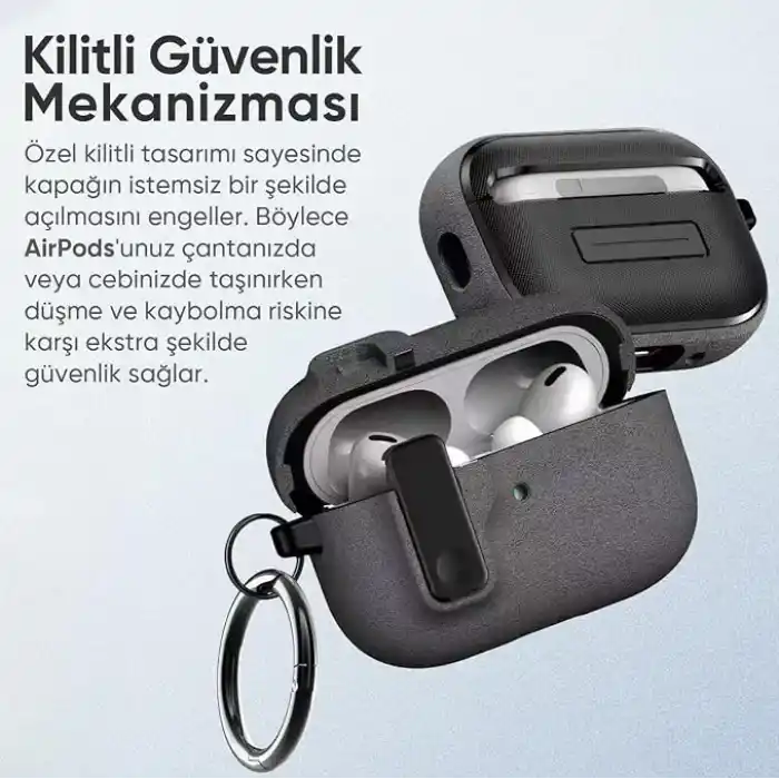 Minesk Airpods Pro 3 ile Uyumlu Fabric Serisi Özel Kilitli Tasarım ve Kumaş Yüzeyli Kılıf Darbelere Karşı Koruyucu Kapak (Gri, Airpods Pro 3 (2025))
