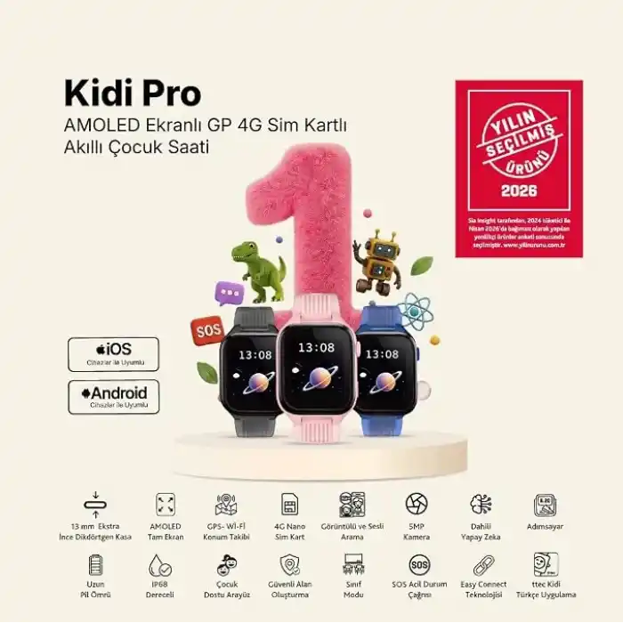 ttec Kidi Pro AMOLED Ekranlı GPS 4G Sim Kartlı Akıllı Çocuk Saati, 2KSW03 (Panter Siyahı)
