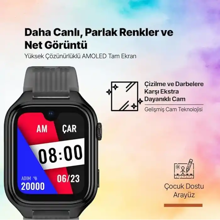 ttec Kidi Pro AMOLED Ekranlı GPS 4G Sim Kartlı Akıllı Çocuk Saati, 2KSW03 (Panter Siyahı)