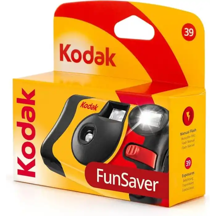 Kodak Fun Saver 27 + 12 3920949 tek kullanımlık kamera (3 m flaş aralığı, 135 film formatı, 800 film hassasiyeti (ISO), 39 adet resim) sarı/gri/kırmızı