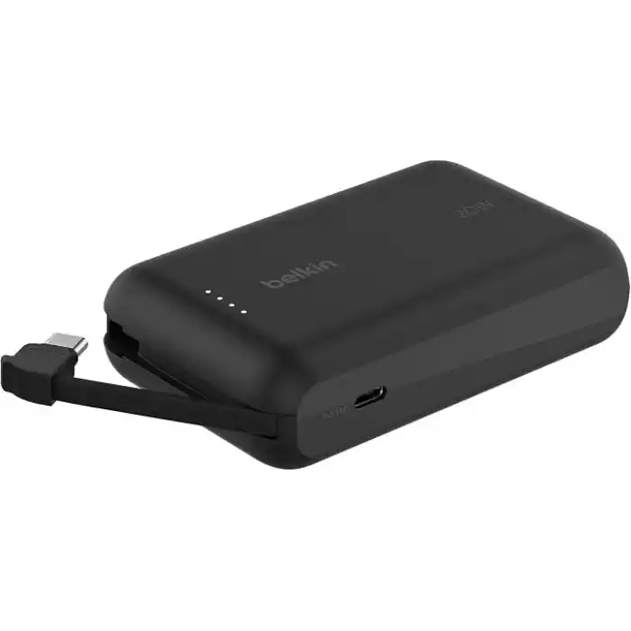 Belkin BoostCharge Power Bank, Entegre Kablolu Taşınabilir Şarj Cihazı 10K PD 20W - USB-C Güç Dağıtımı, iPhone Power Bank iPhone 17 Serisi, iPad Pro, Galaxy S25 ve Daha Fazlası için Hızlı Şarj