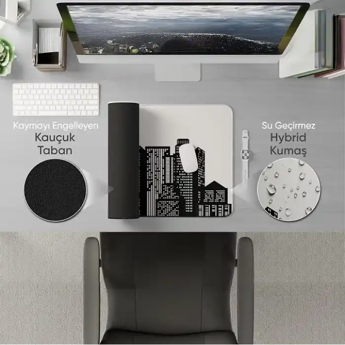Minesk 90X40 CM XXL Gaming Mouse Pad [High Density Hybrid Kumaş] [Kaymaz Taban] [Yüksek Çözünürlüklü Baskı] Fare Altlığı Oyuncu Mousepad (The City)