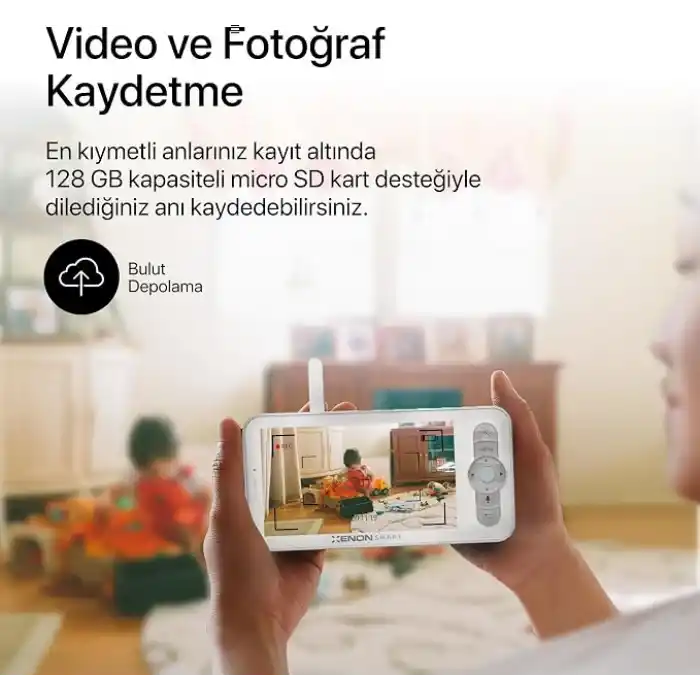 Xenon Smart Bebek Kamerası Ekranlı 3MP 5 Monitörlü WiFi Mobil Takip 345° PTZ Gece Görüş Sıcaklık Nem Sensörlü Beyaz X7202