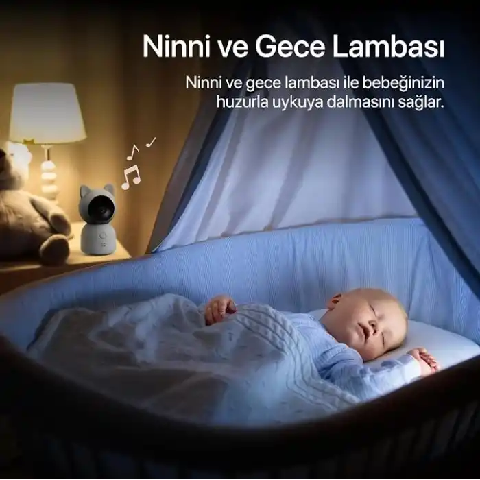 Xenon Smart Bebek Kamerası Ekranlı 3MP 5 Monitörlü WiFi Mobil Takip 345° PTZ Gece Görüş Sıcaklık Nem Sensörlü Beyaz X7202