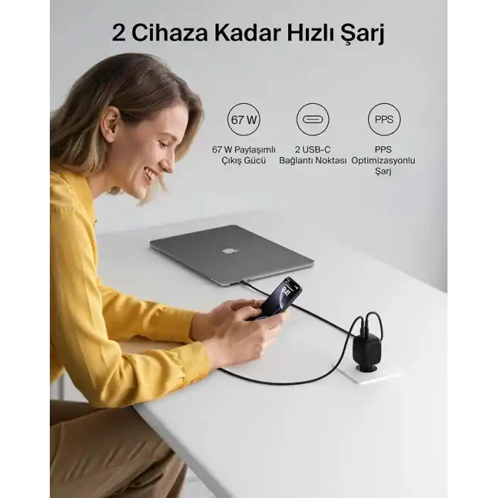 Belkin BoostCharge Pro 2 Portlu USB-C Şarj Cihazı 67 W, hızlı şarj