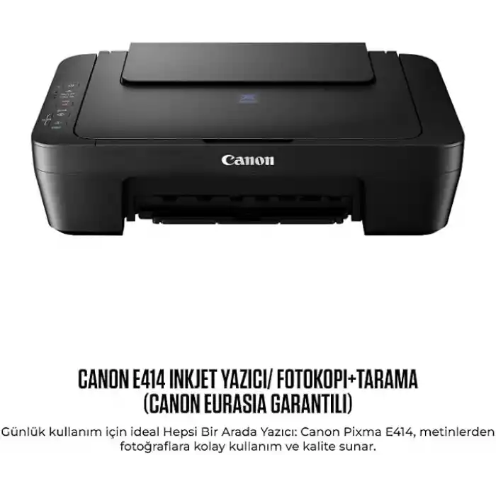Canon E414 Çok Fonksiyonlu Mürekkep Püskürtmeli Yazıcı/Fotokopi+Tarama, ‎AC 100 – 240 V, 50/60 Hz, ‎42.6 x 14.5 x 30.6 cm; 470 gr (Canon Eurasia Garantili)