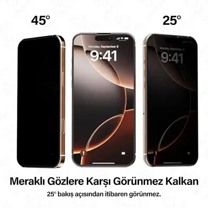 URUCHI iPhone 15/16 İle Uyumlu PREMIUM Gizlilik (Privacy) Ekran Koruyucu 45° Hayalet Görünüm, Kolay Kurulum Hizalama Aparatlı, Darbelere Karşı Ekstra Güçlü ve Toz Bırakmayan Temperli Cam